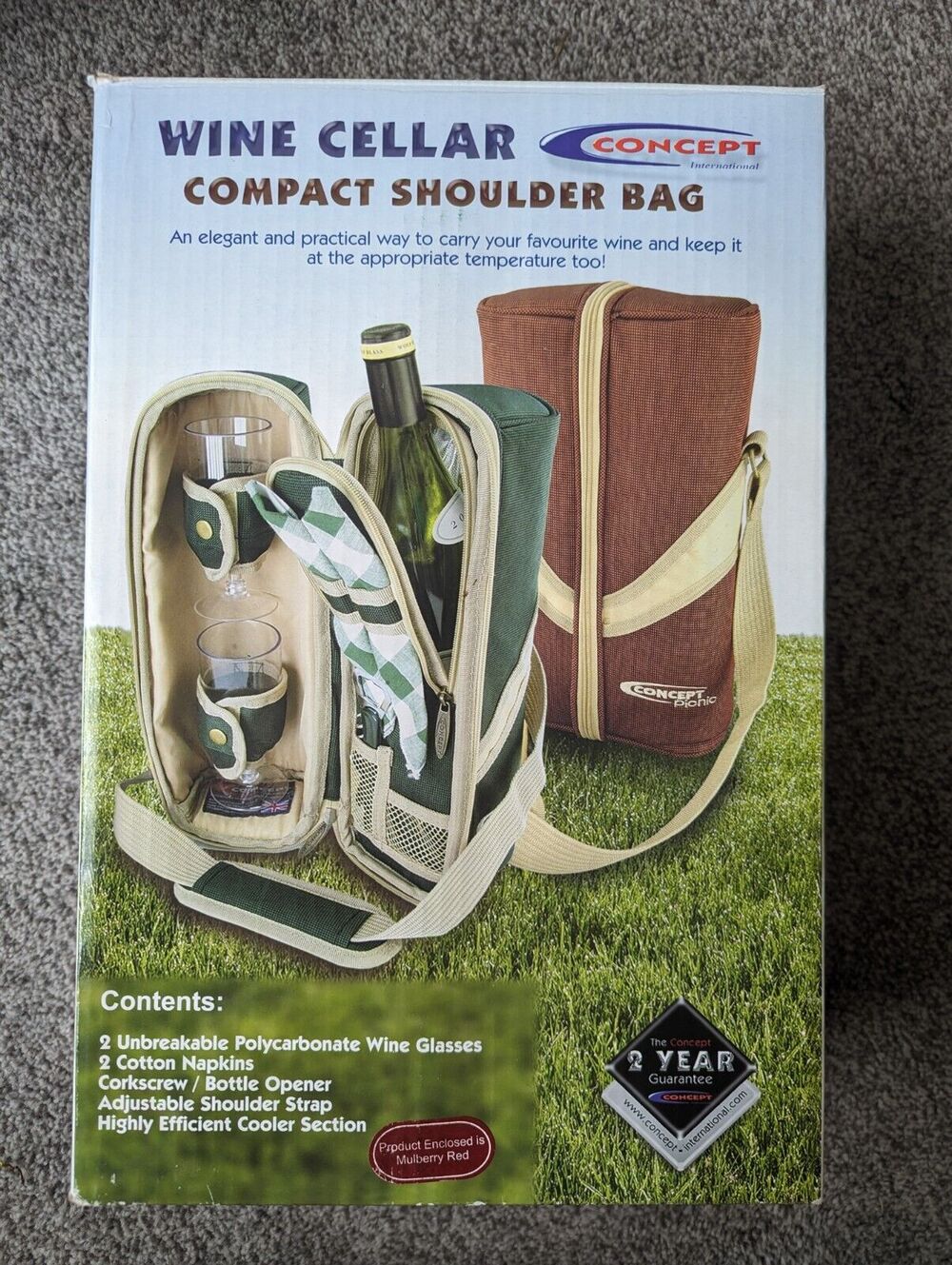 Wine Cellar Compact Shoulder Bag Cooler Glasses Bottle Picnic Park Hike Carrier